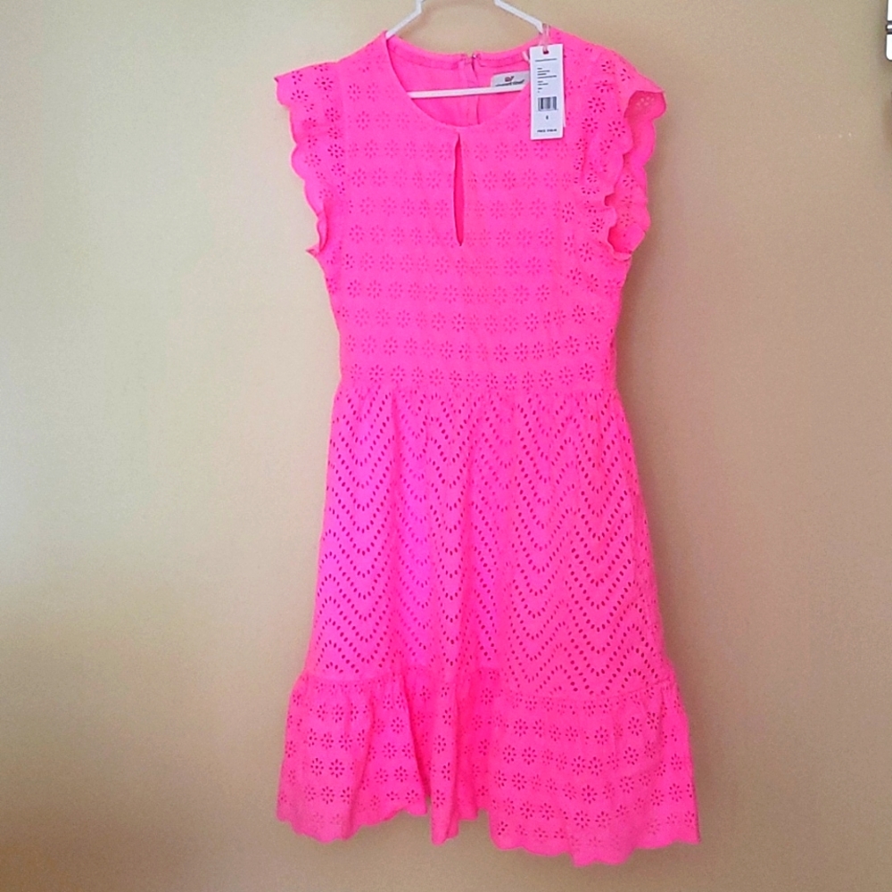 Vineyard Vines ALLAMANDA FLORAL  EYELET DRESS SIZE 6 COLOR PINK WAVE